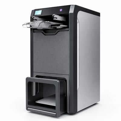 Machine automatique Foldora de B.D shop pour plier et repasser rapidement vêtements, avec bras robotisé et surface de travail.