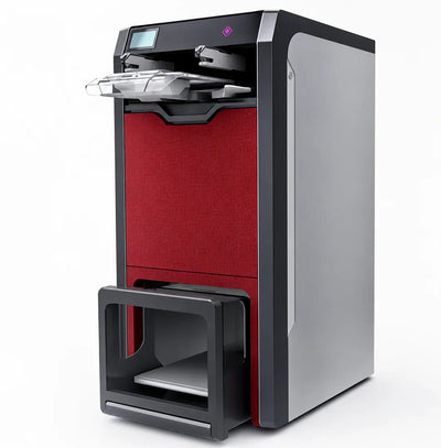 Machine automatique Foldora™ pour plier et repasser vêtements, visible en action avec vêtements pliés, par B.D shop.