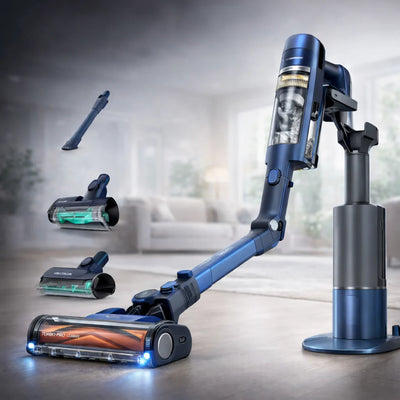 Aspirateur sans fil PowerClean Foldora™ de B.D shop avec suceur, batterie rechargeable et design compact pour nettoyage efficace.