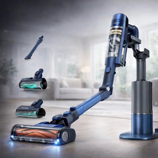 Aspirateur sans fil PowerClean Foldora™ de B.D shop avec suceur, batterie rechargeable et design compact pour nettoyage efficace.